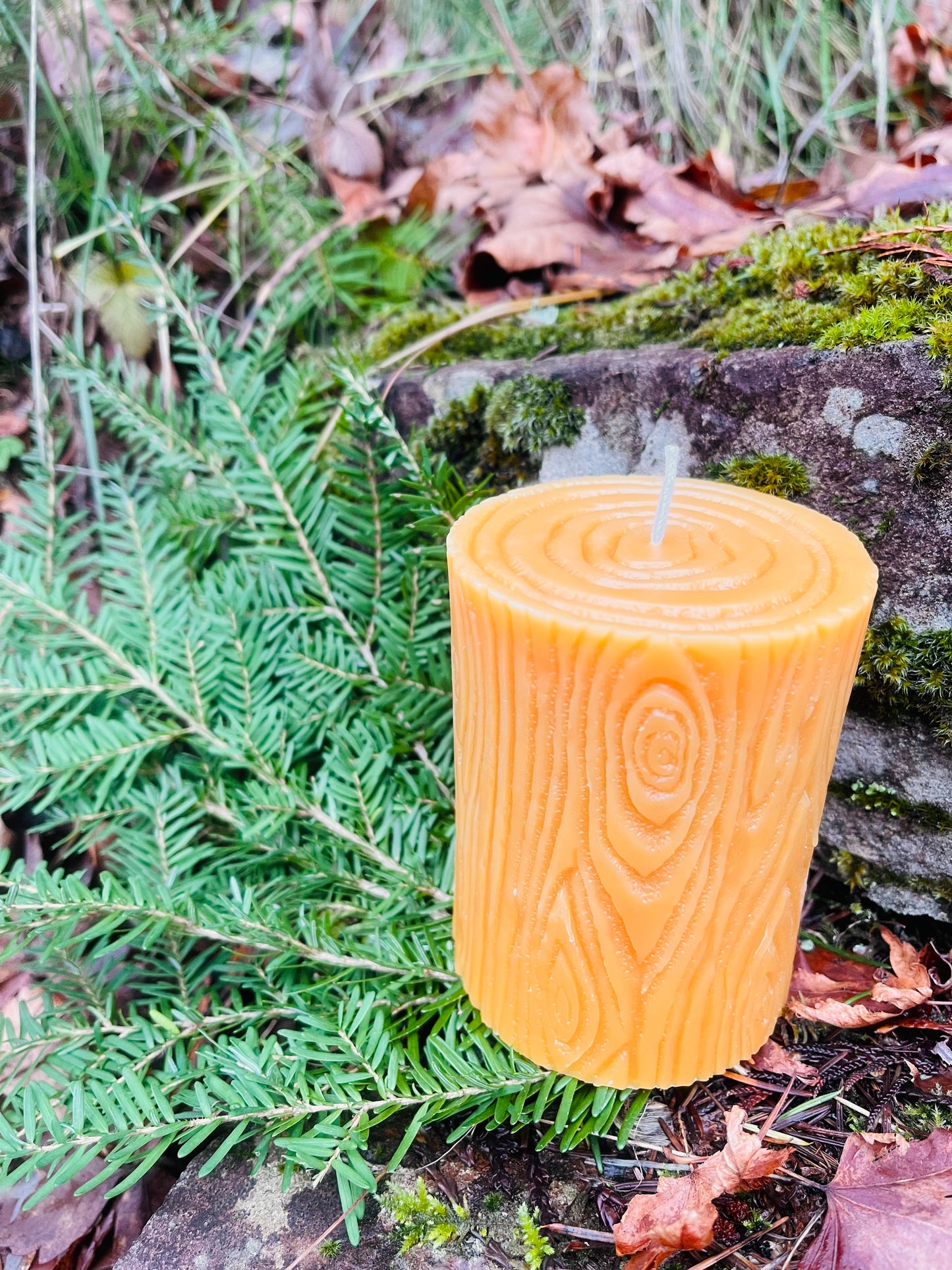 Wood Grain Pillar Candle